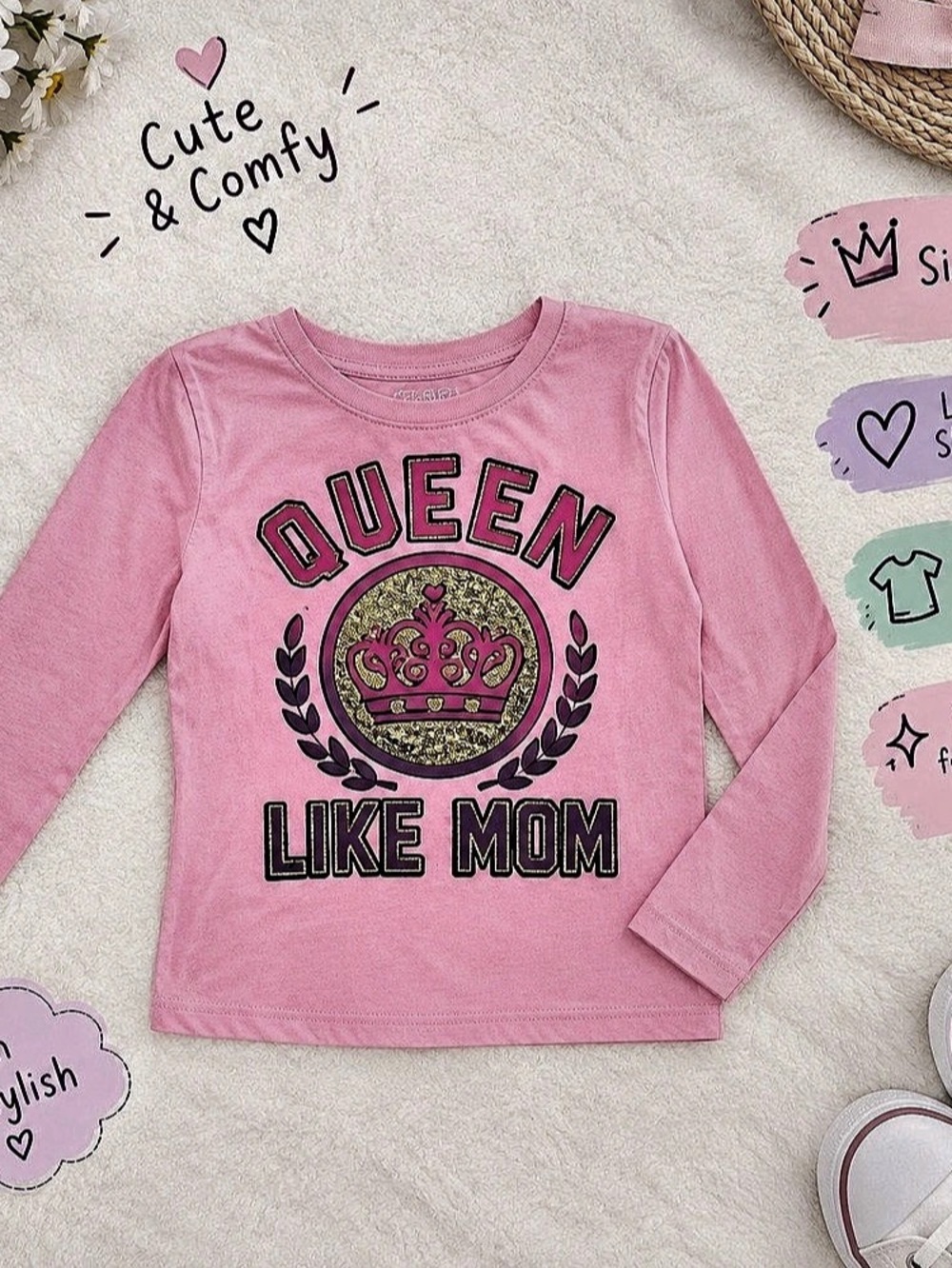 The Children's Place Girls Long Sleeve Queen Like Mom Graphic Tee Size 8